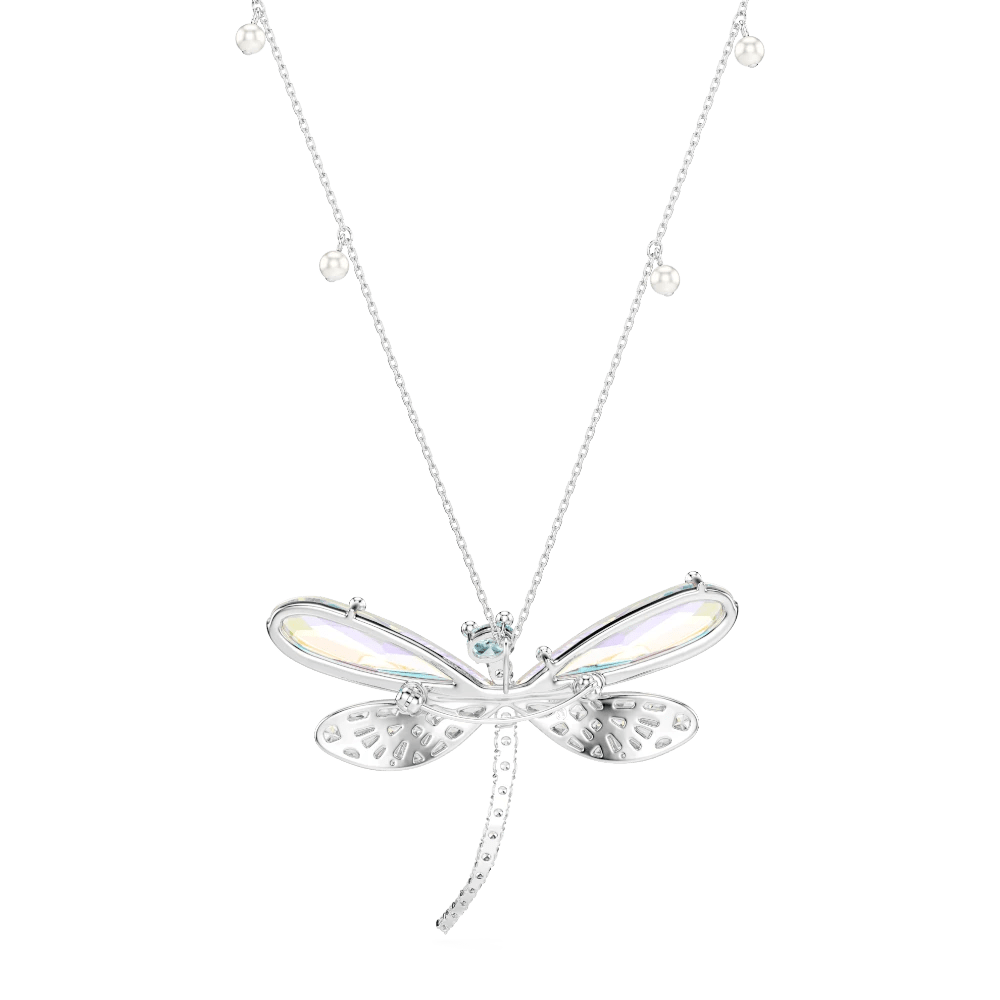 Ariana Grande x Swarovski pendant and brooch, Mixed cuts, Dragonfly, Green, Rhodium plated -Swarovski