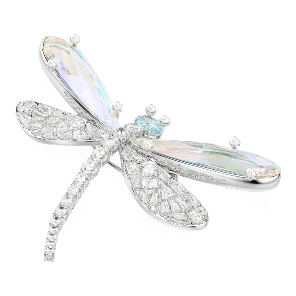 Ariana Grande x Swarovski pendant and brooch, Mixed cuts, Dragonfly, Green, Rhodium plated -Swarovski