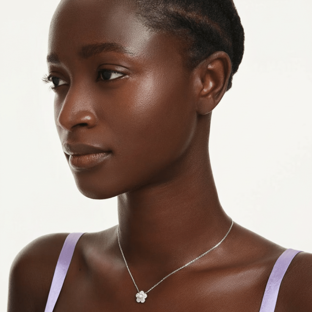 Ariana Grande x Swarovski pendant Crystal Pearl, Round cut, Flower, White, Rhodium plated -Swarovski