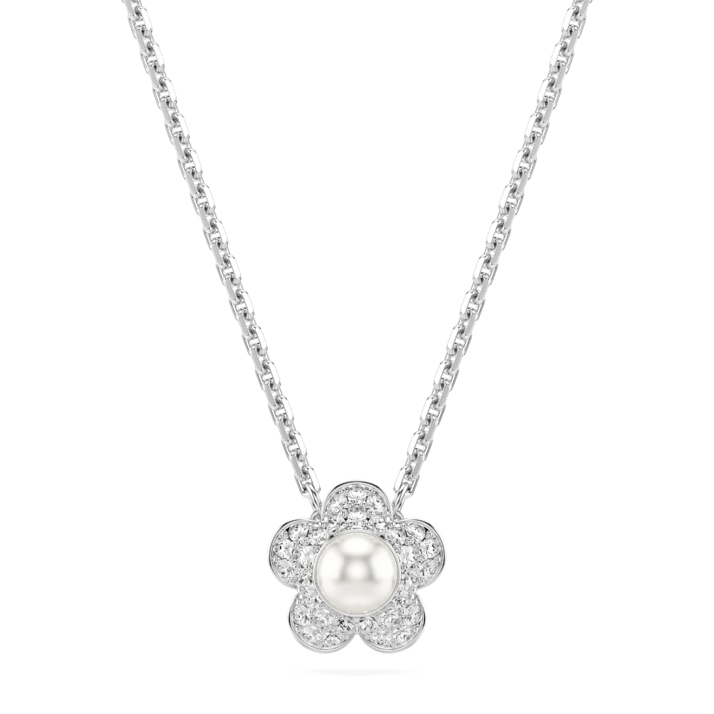 Ariana Grande x Swarovski set, Crystal pearl, Round cut, Flower, White, Rhodium plated -Swarovski