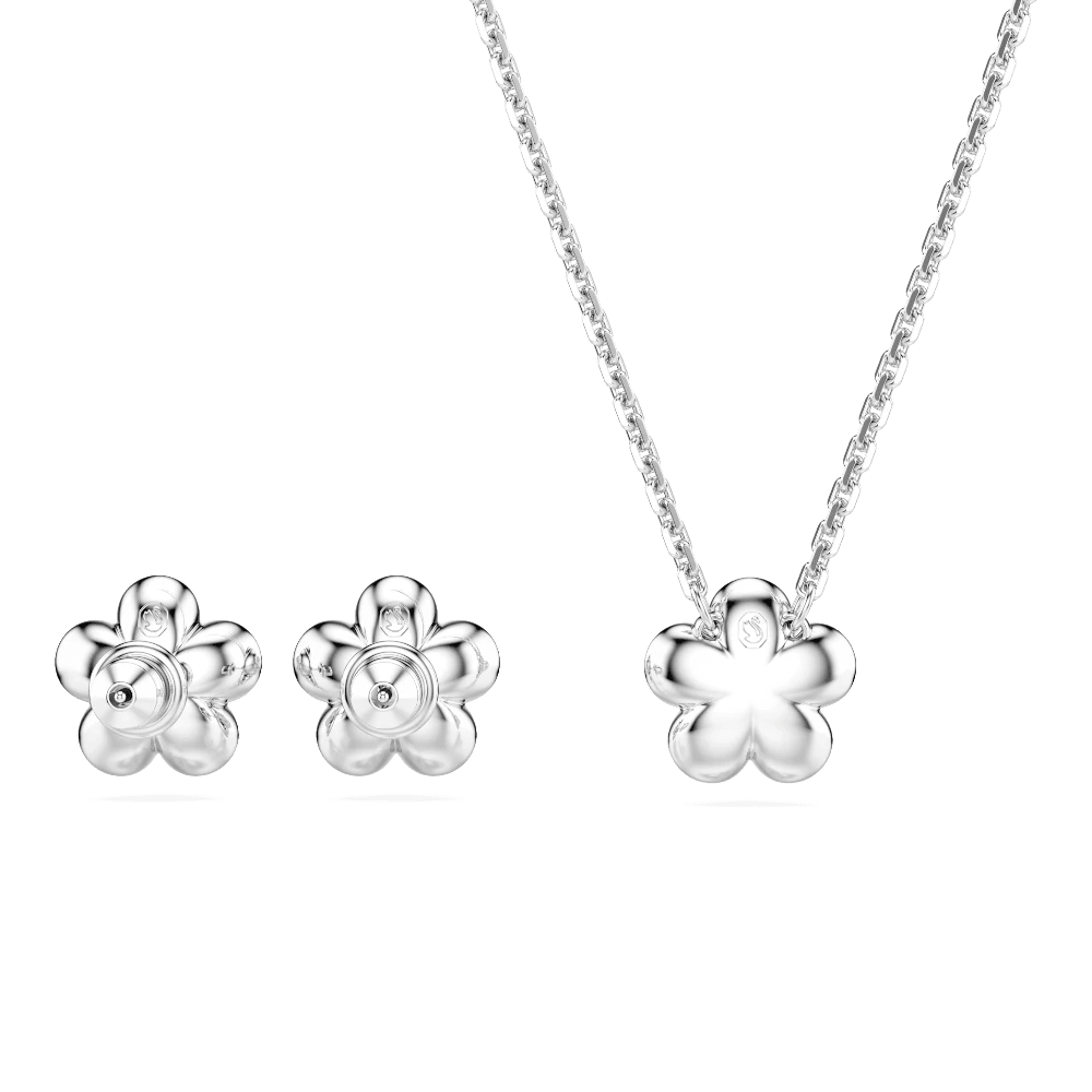 Ariana Grande x Swarovski set, Crystal pearl, Round cut, Flower, White, Rhodium plated -Swarovski