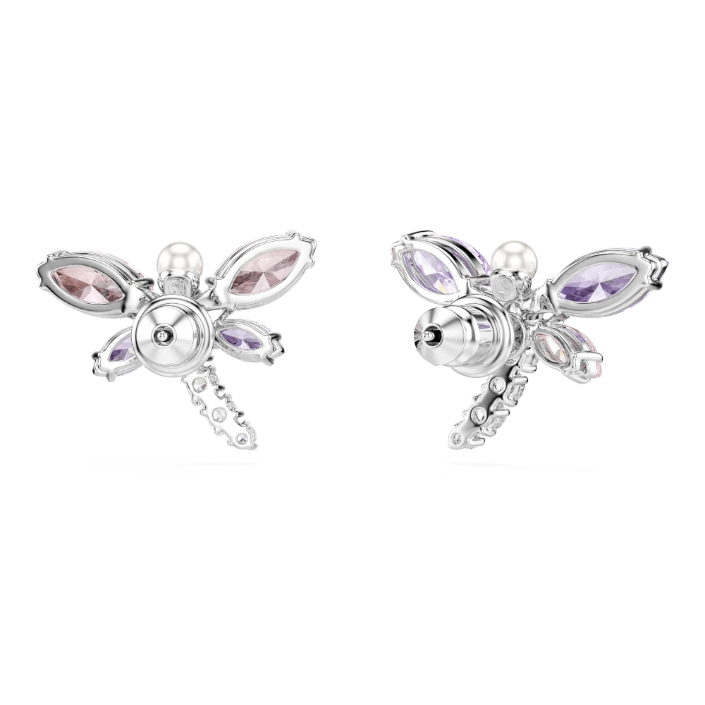 Ariana Grande x Swarovski stud earrings, Mixed cuts, Dragonfly, Multicolored, Rhodium plated -Swarovski