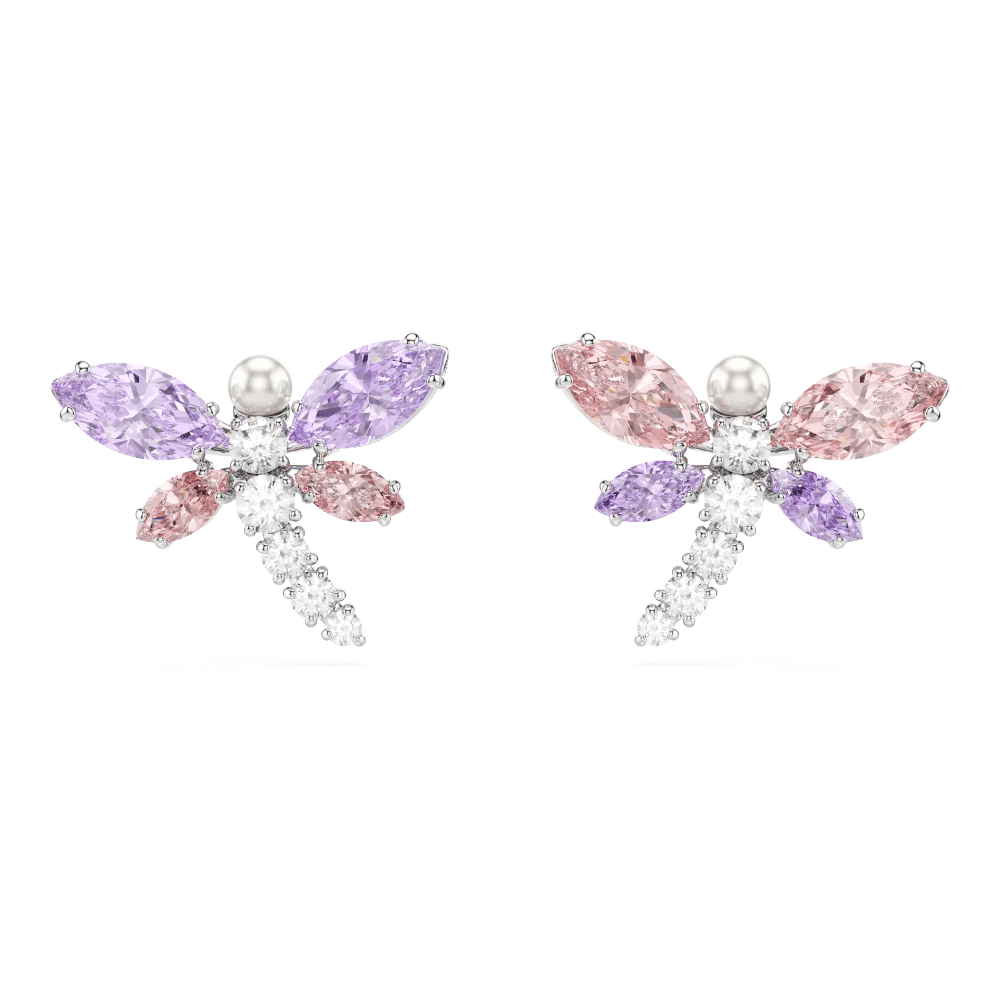 Ariana Grande x Swarovski stud earrings, Mixed cuts, Dragonfly, Multicolored, Rhodium plated -Swarovski