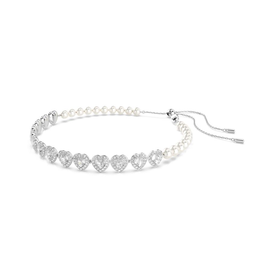 Ariana Grande x Swarovski Tennis Choker, Mixed Cuts, Heart, White, Rhodium Plated -Swarovski