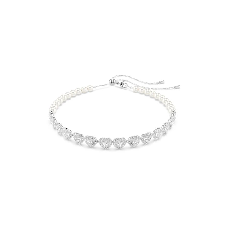 Ariana Grande x Swarovski Tennis Choker, Mixed Cuts, Heart, White, Rhodium Plated -Swarovski