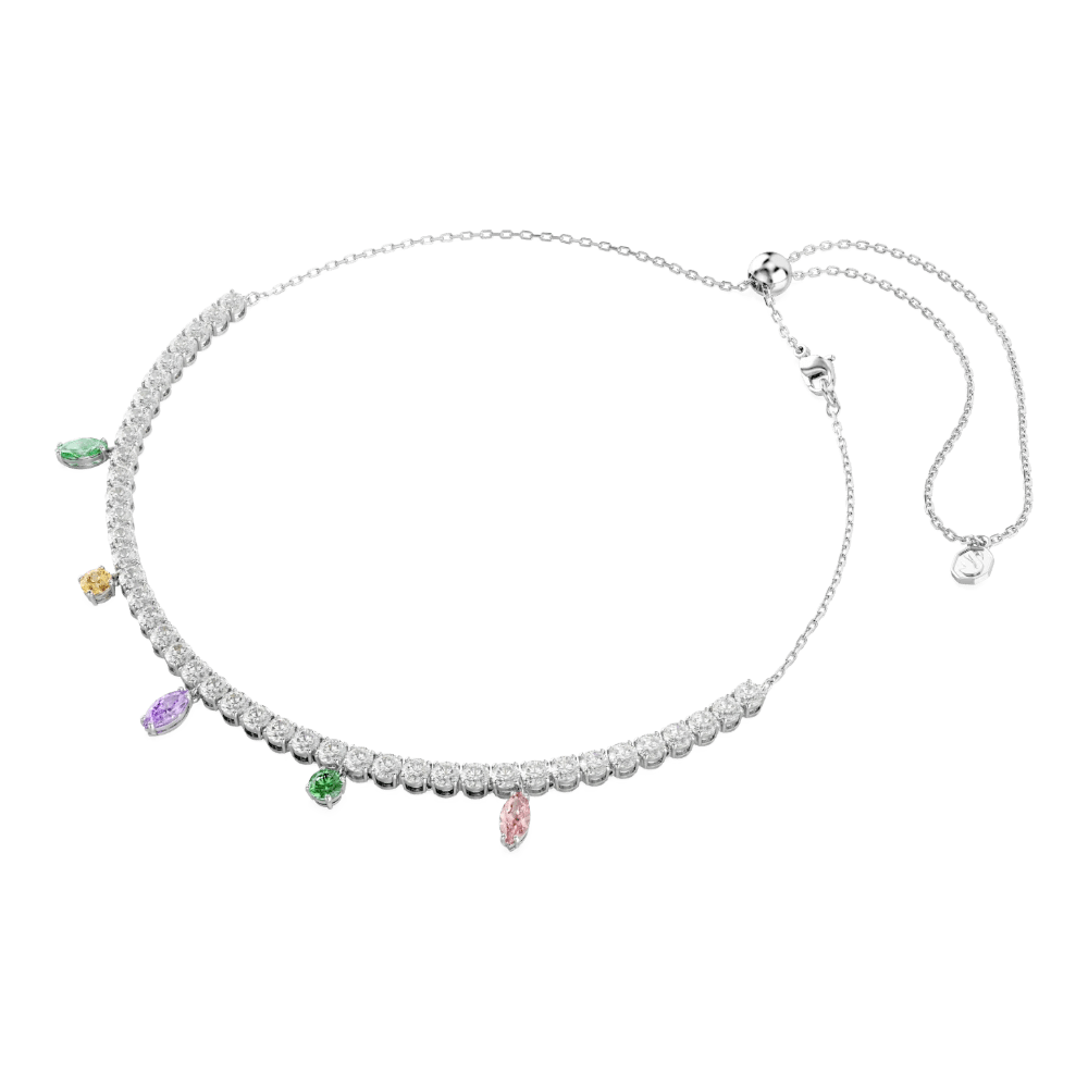 Ariana Grande x Swarovski Tennis necklace, Mixed cuts, Multicolored, Rhodium plated -Swarovski