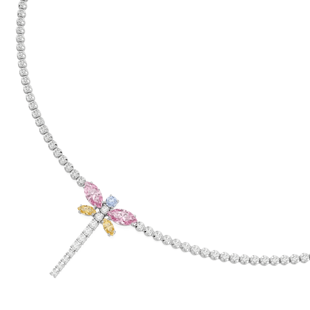 Ariana Grande x Swarovski Tennis Y necklace, Mixed cuts, Dragonfly, Multicolored, Rhodium plated -Swarovski