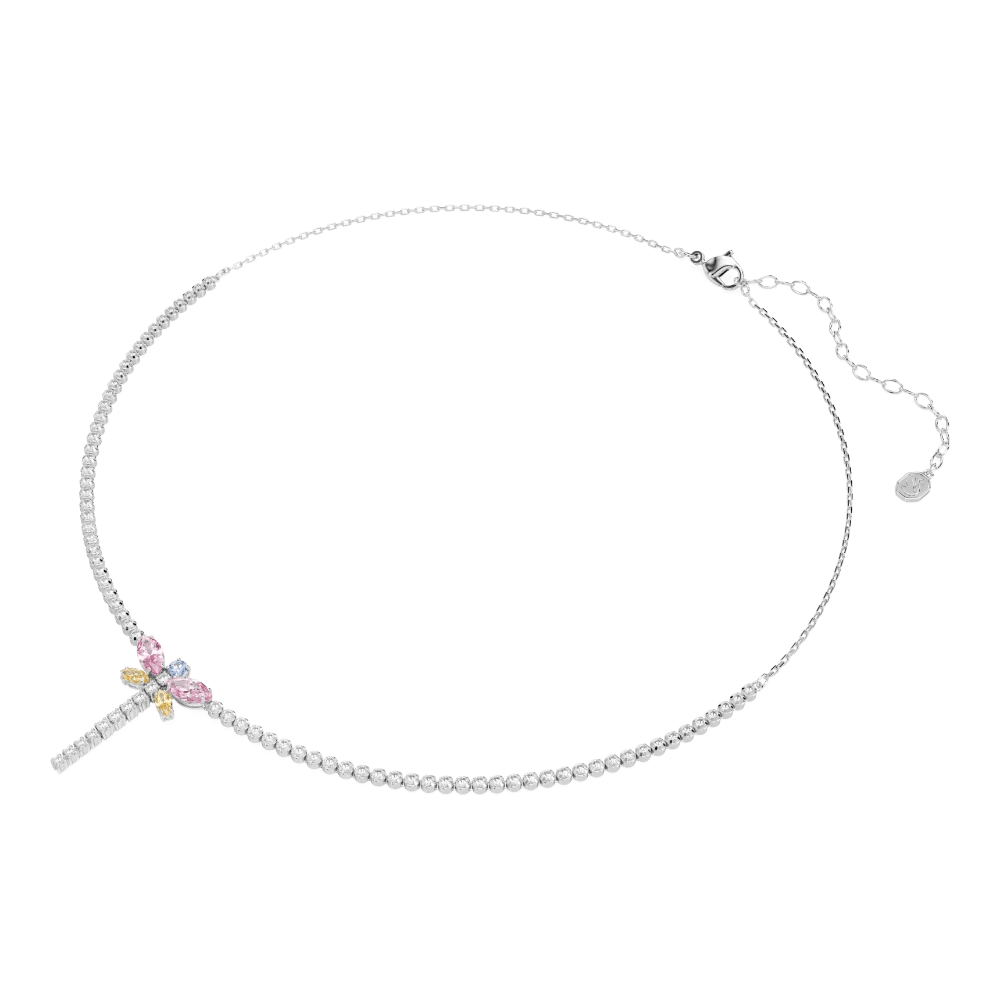 Ariana Grande x Swarovski Tennis Y necklace, Mixed cuts, Dragonfly, Multicolored, Rhodium plated -Swarovski
