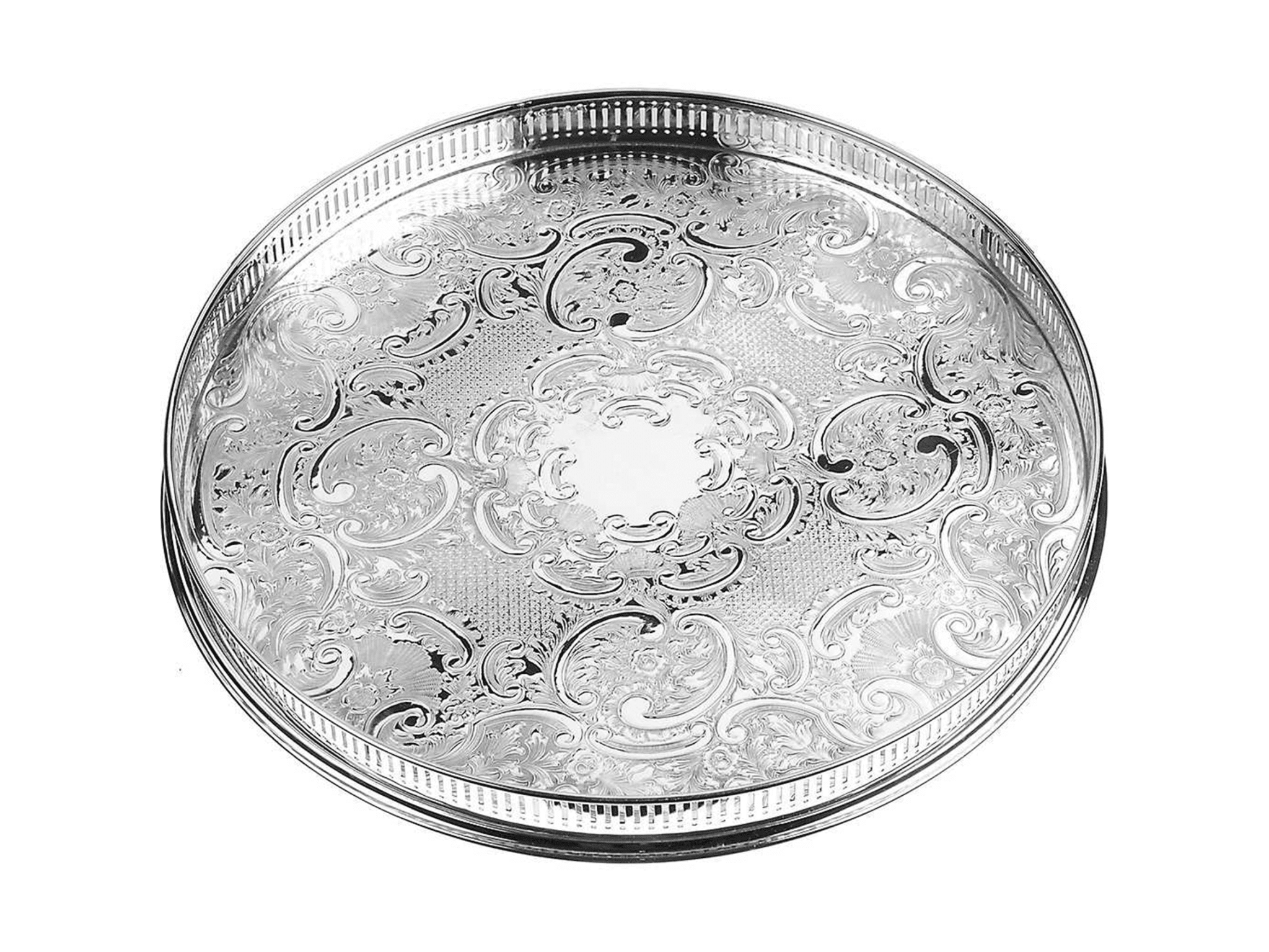 Arthur Price Tray 14" Round Embossed Gallery Tray -Arthur Price