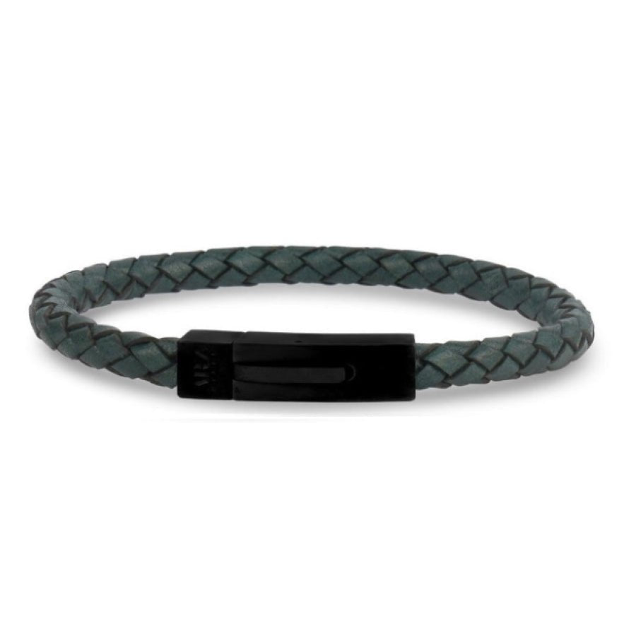 ARZ 6mm Dark Green Leather Bracelet -ARZ Steel