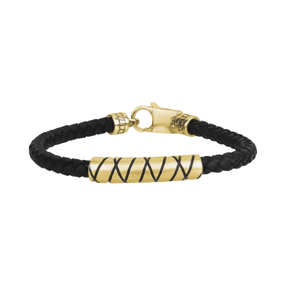 ARZ Black Leather Gold ID Bracelet -Spilhaus