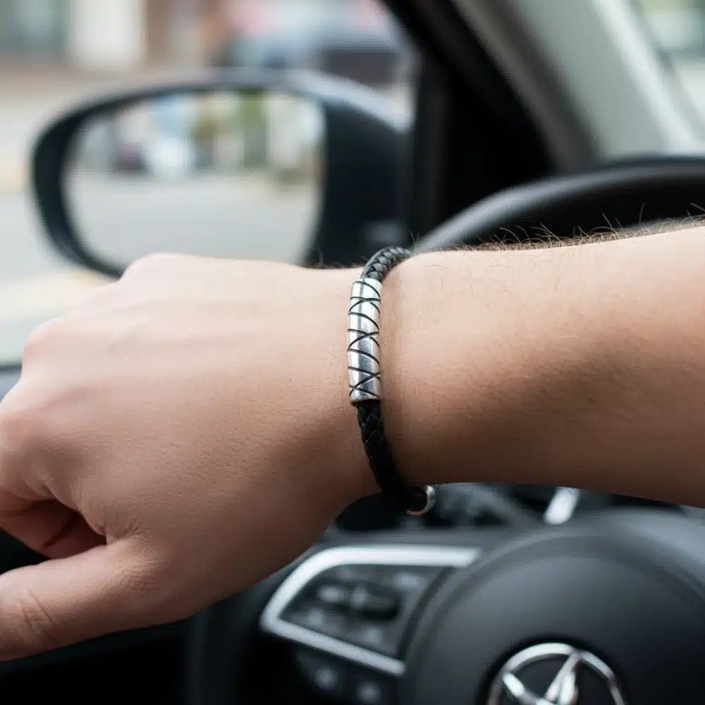 ARZ Black Leather ID Bracelet -Spilhaus