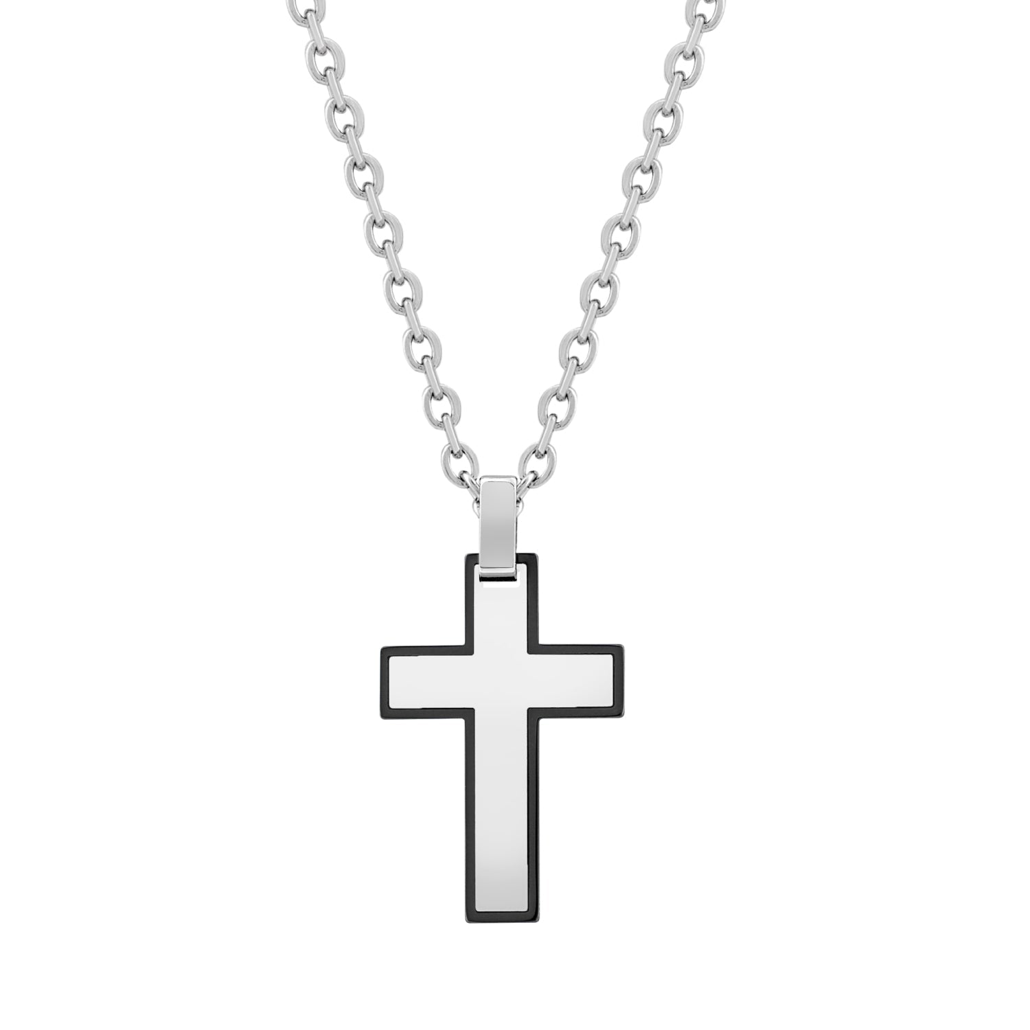 ARZ Black Steel Cross Pendant W/24+2''Chain -ARZ Steel