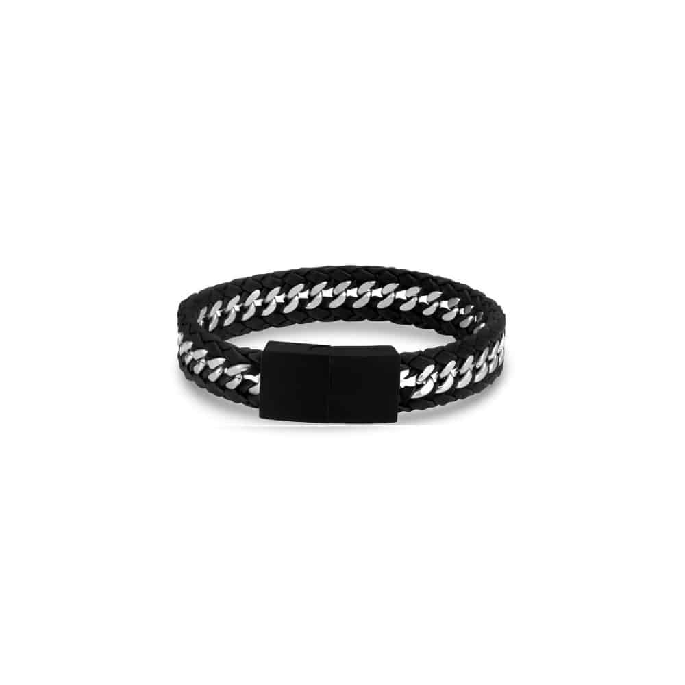 ARZ Bracelet 12mm Braided Leather With Steel Chain -ARZ Steel