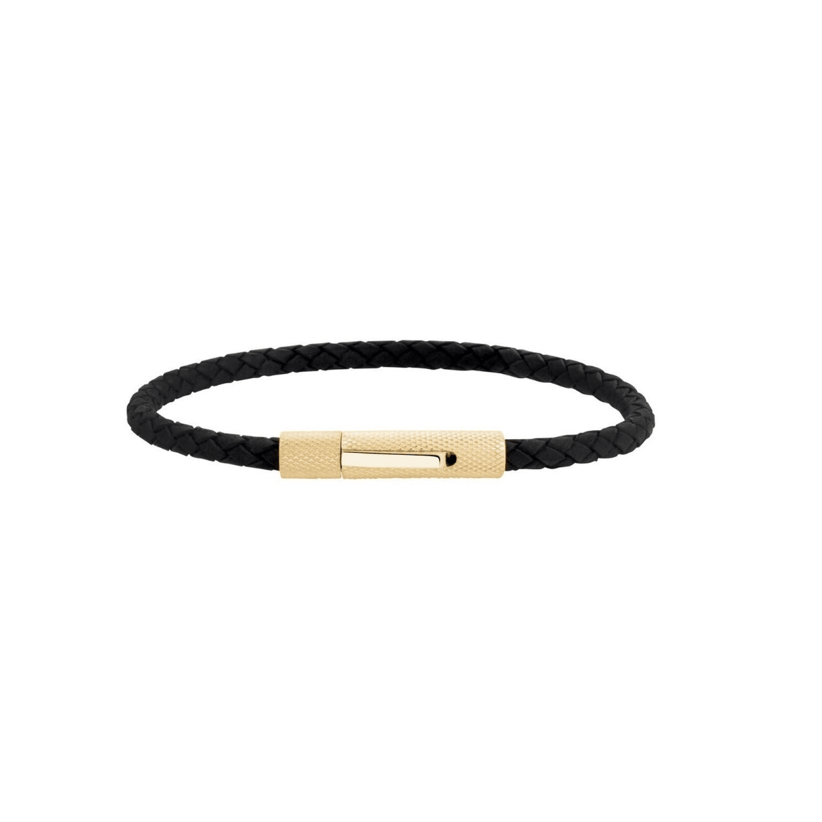 ARZ Bracelet 4mm Gold Steel Black Leather -ARZ Steel