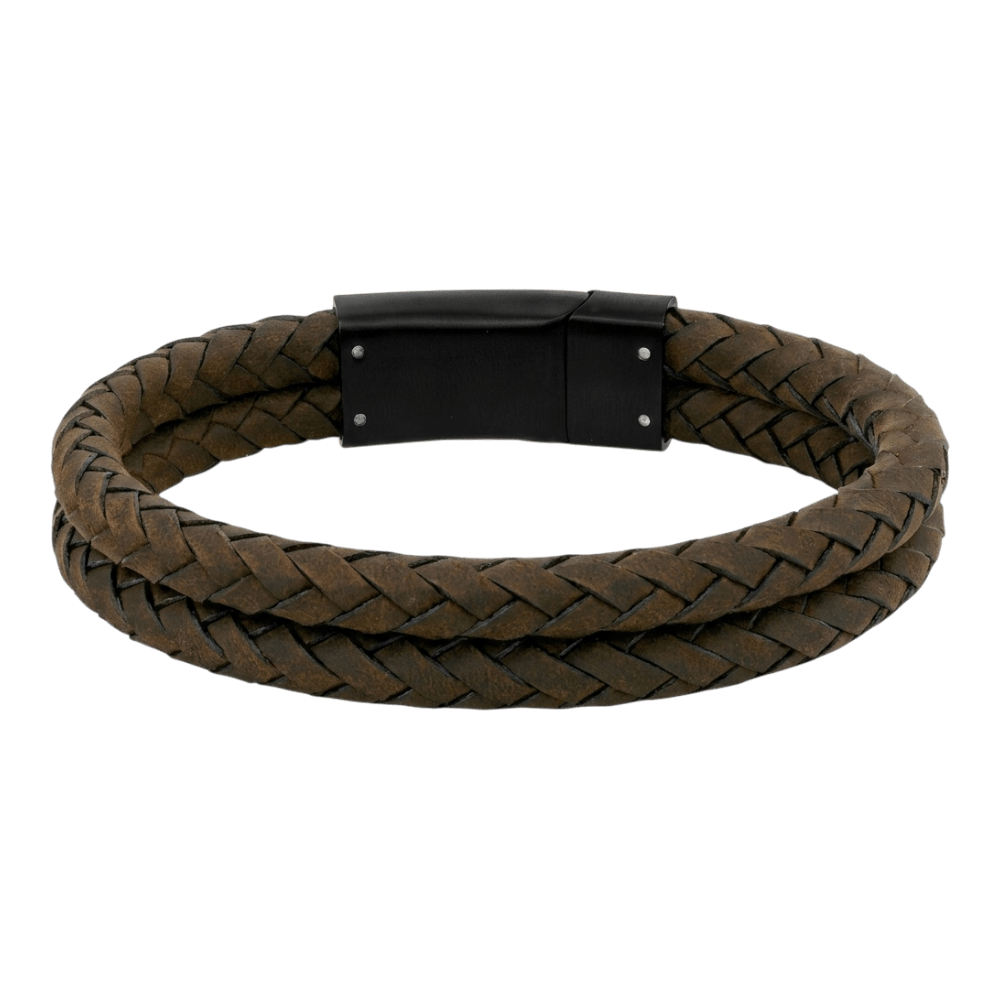 ARZ Bracelet Double Row Brown Leather -ARZ Steel