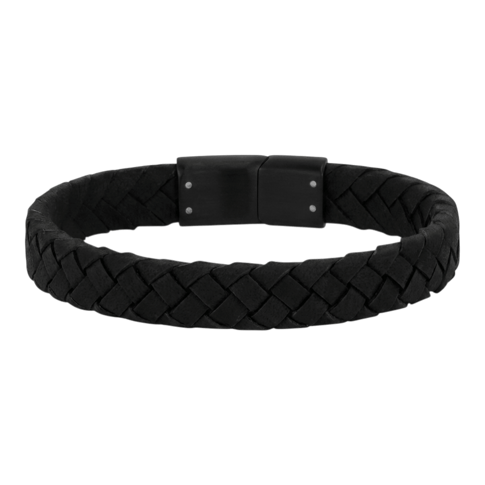 ARZ Bracelet Leather Flat Thick Black -ARZ Steel