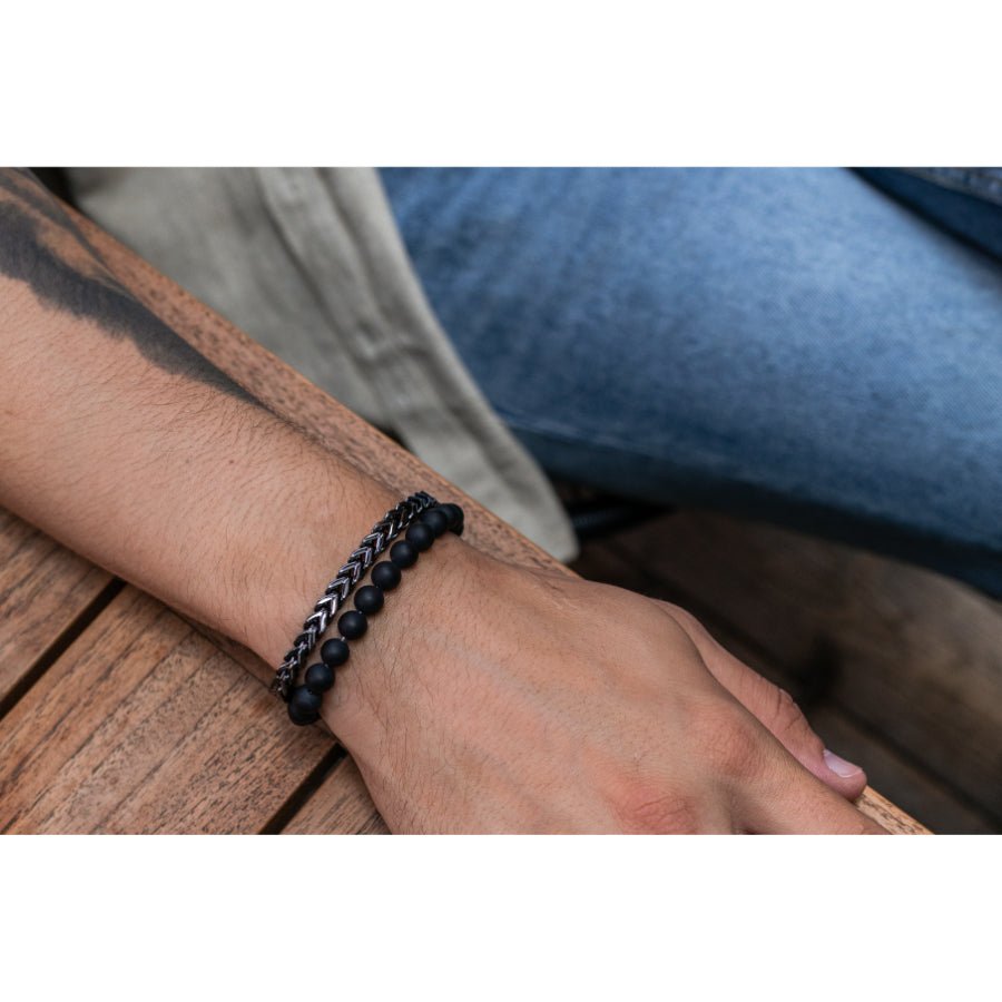 ARZ Bracelet Onyx Bead Matte 7mm Black -ARZ Steel