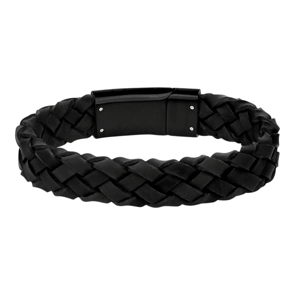 ARZ Bracelet Woven Leather W/Clasp Black -ARZ Steel