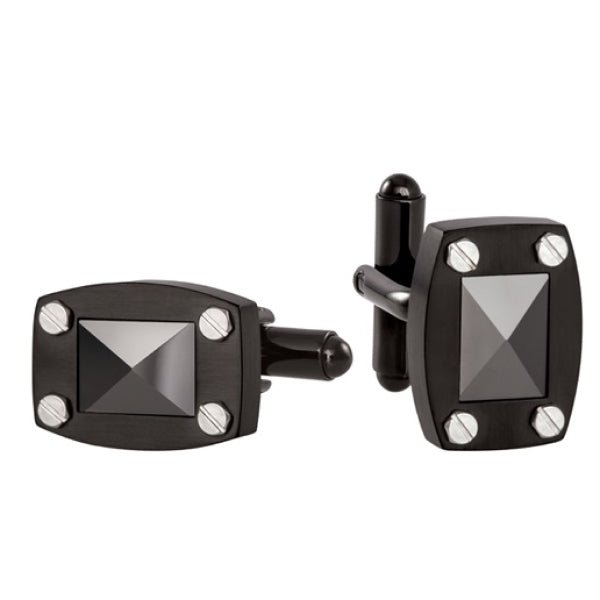 ARZ Cufflinks Stone Centre Black -ARZ Steel