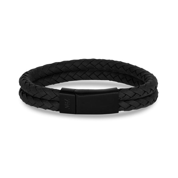 ARZ Double Row Black Leather Bracelet -ARZ Steel