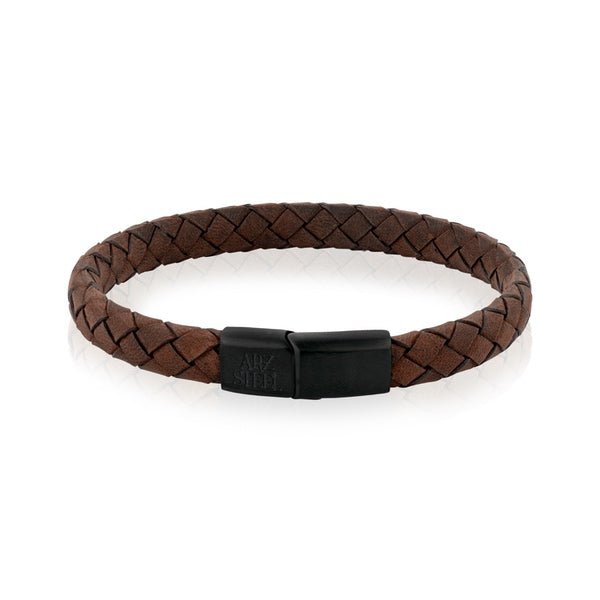 ARZ Flat Brown Leather Bracelet 9mm -ARZ Steel