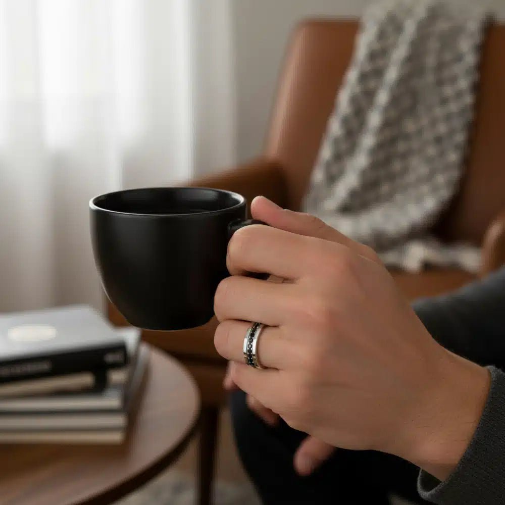 ARZ Full Eternity Black Stone Steel Ring -Spilhaus