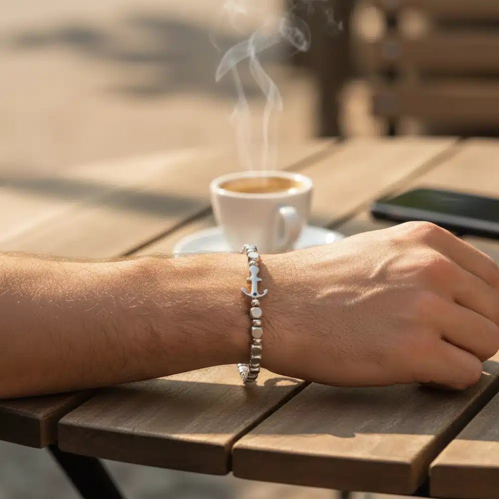 ARZ Matte & Polished Anchor Beaded Bracelet -Spilhaus