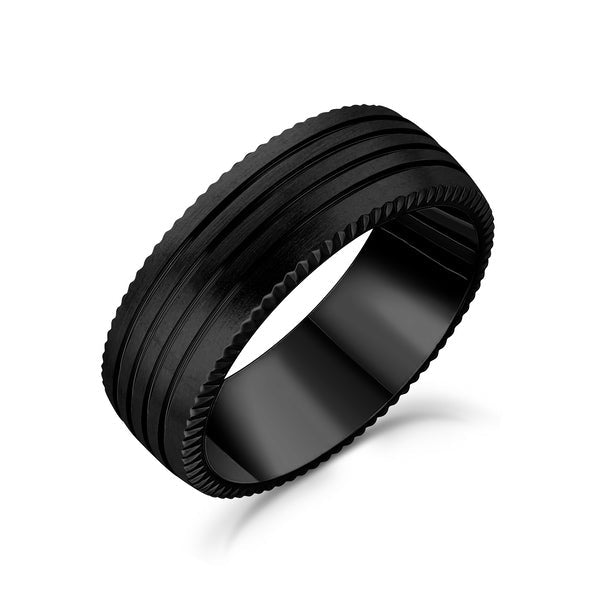 ARZ Ring Matte 4 Lined Diamond Cut Edge Black -ARZ Steel