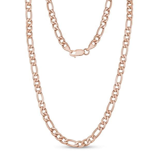 ARZ Rose Gold Figaro Link Necklace 24" -ARZ Steel