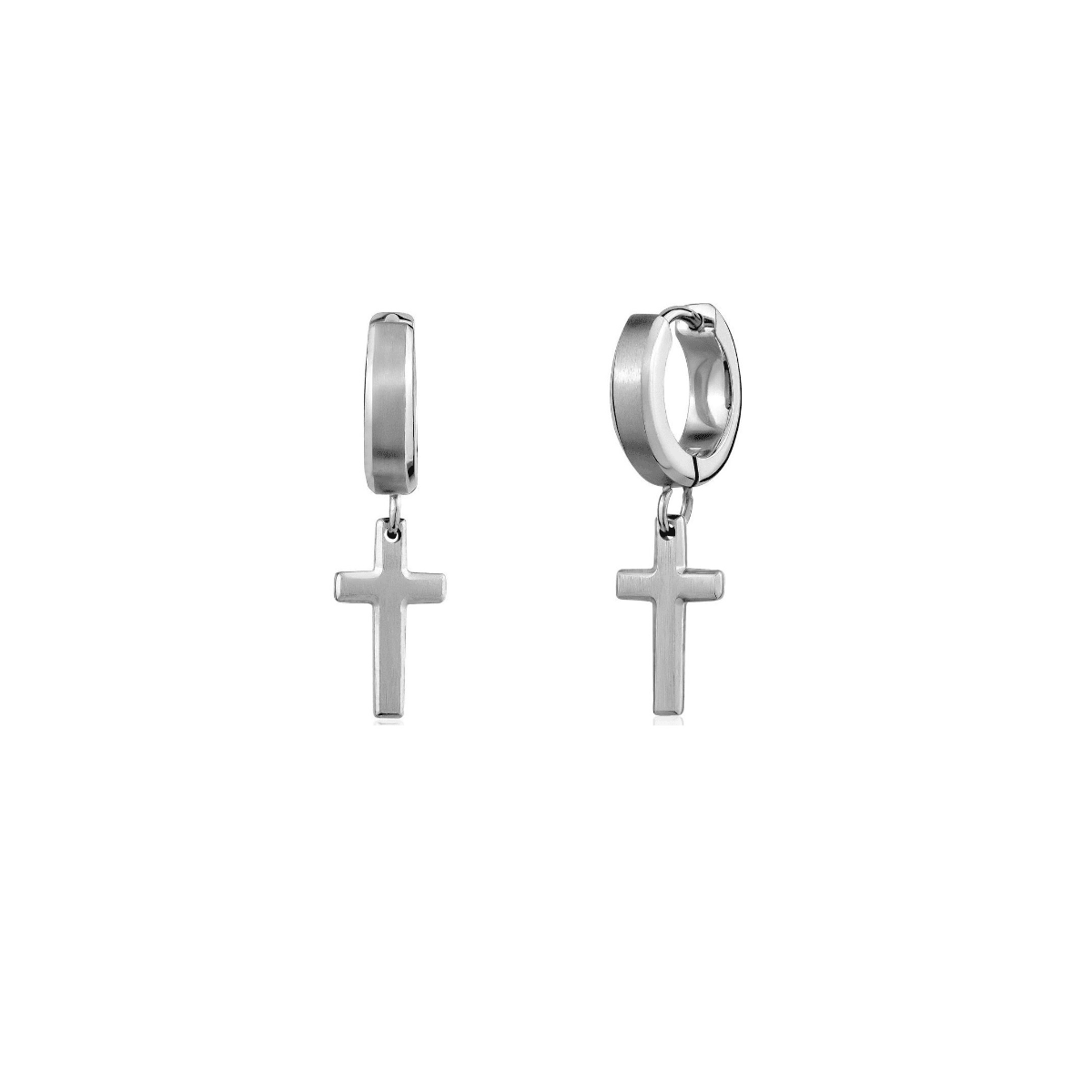 ARZ Steel Bevelled Edge Cross Clip Earrings -ARZ Steel