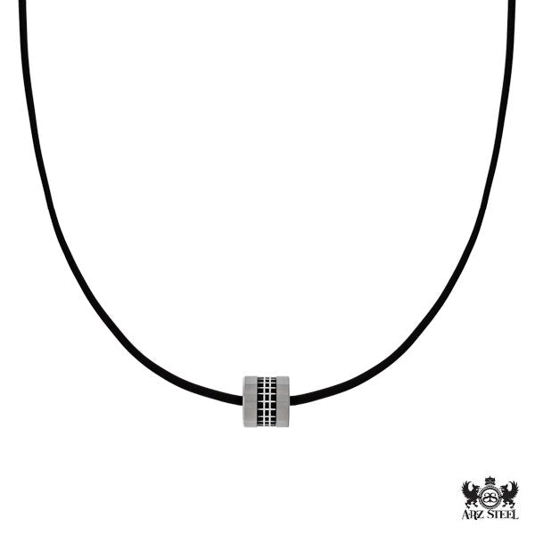 Arz Steel Circle Two Tone With Leather Chain Black -ARZ Steel