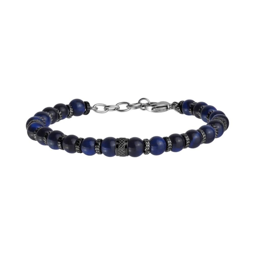 ARZ Tigers Eye Blue Stones With Steel Details Bracelet -Spilhaus