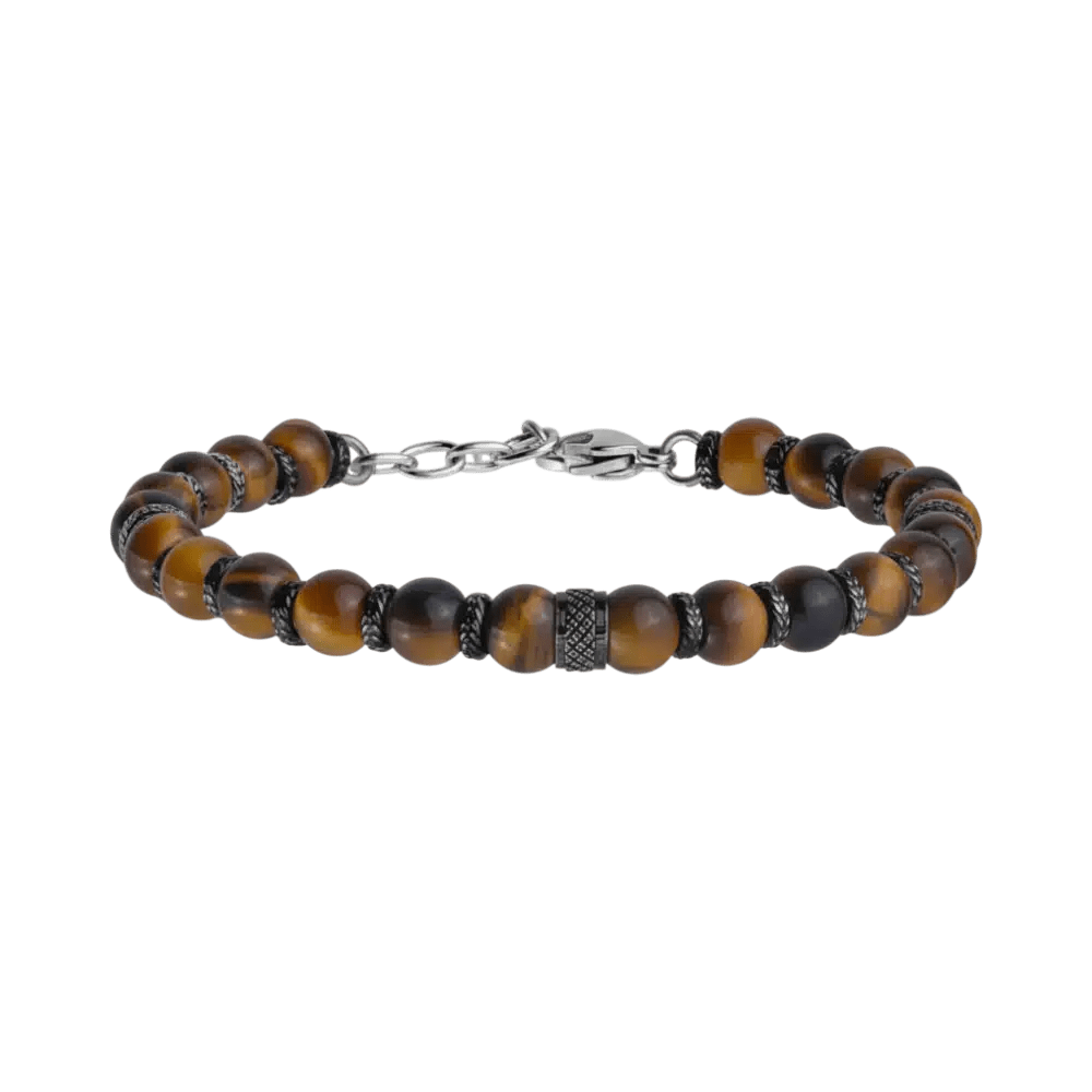 ARZ Tigers Eye Brown Stones With Steel Details Bracelet -Spilhaus