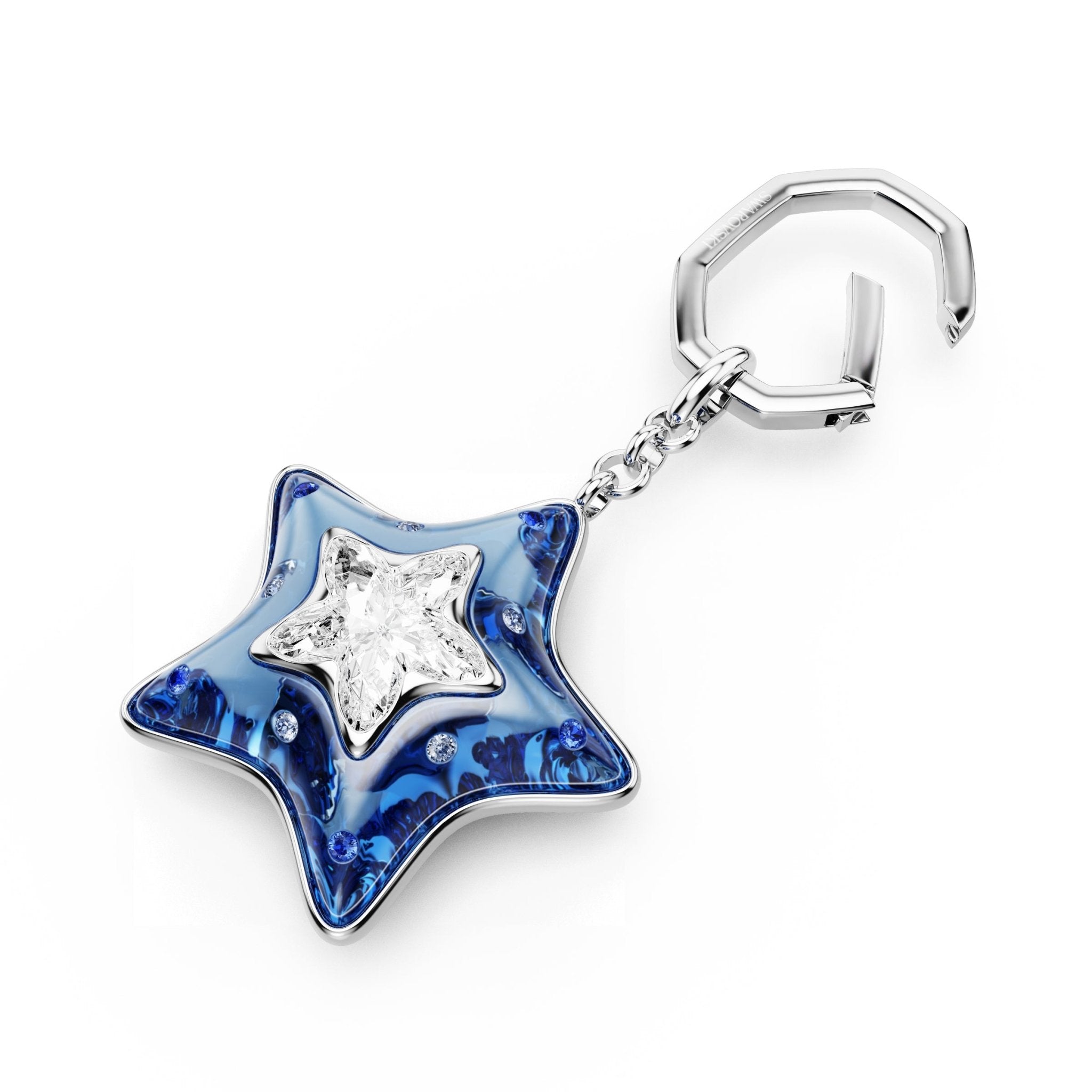 Bag charm, Mixed cuts, Star, Blue, Rhodium plated -Swarovski