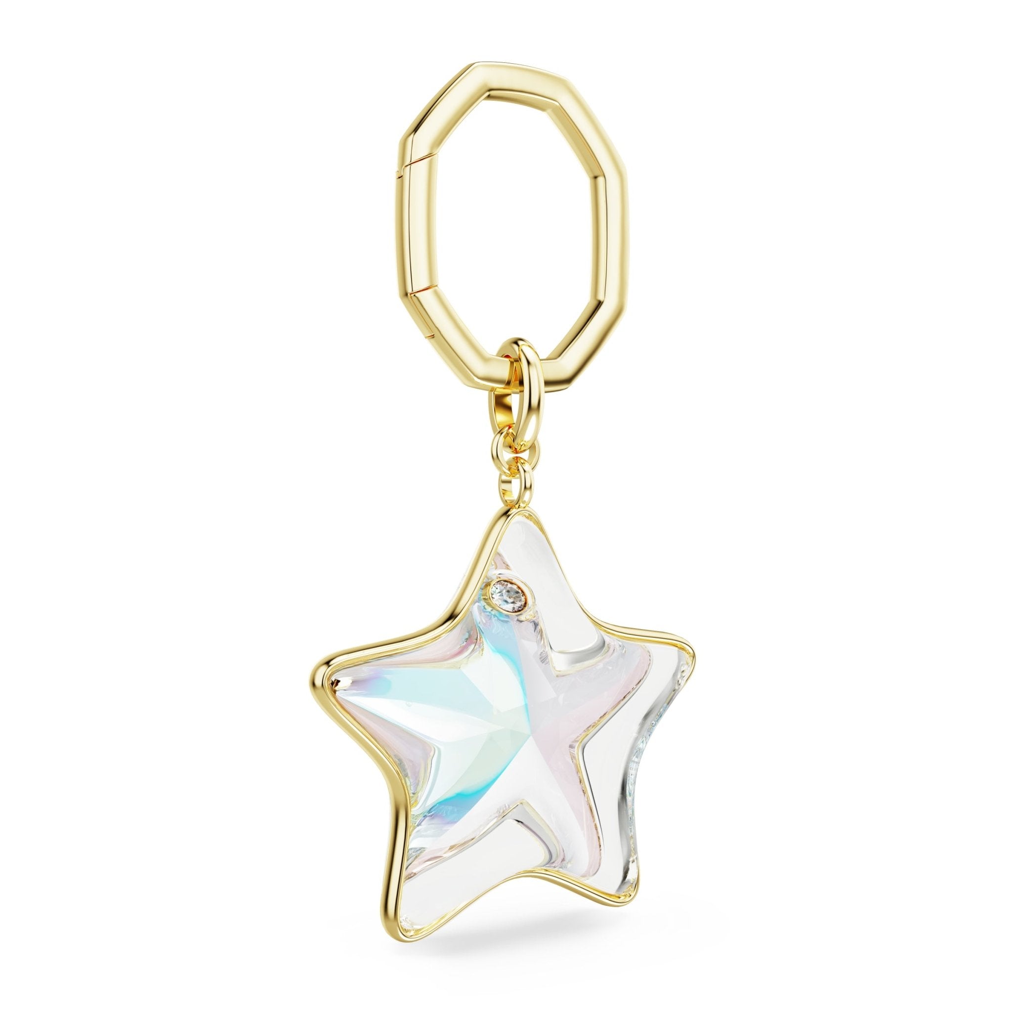 Bag charm, Mixed cuts, Star, White, Gold-tone plated -Swarovski