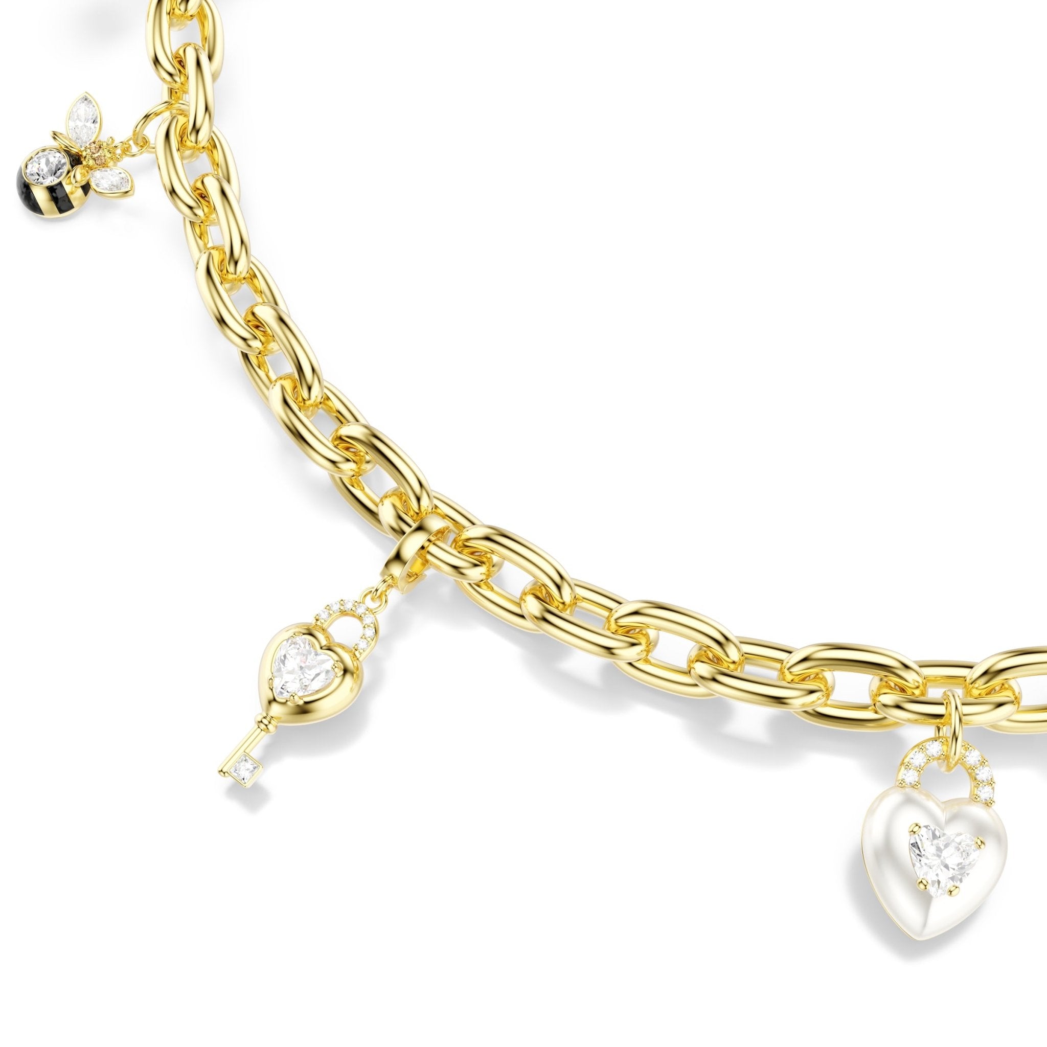 Bag charm, Mixed cuts, White, Gold-tone plated -Swarovski