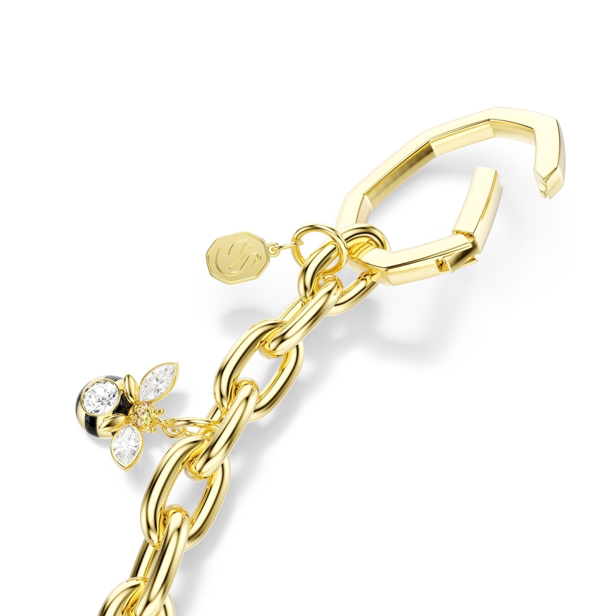 Bag charm, Mixed cuts, White, Gold-tone plated -Swarovski
