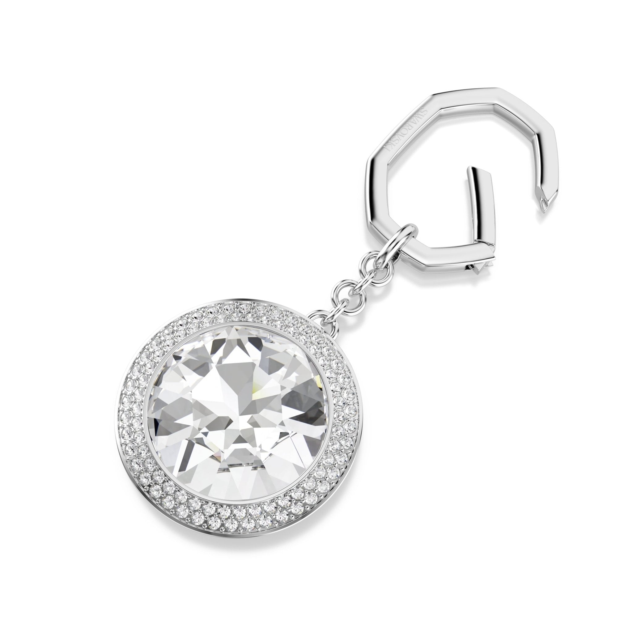 Bag charm, Round cut, White, Rhodium plated -Swarovski