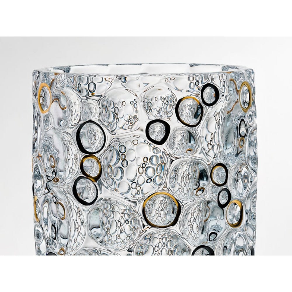 Bohemia Crystal Barrel Vase Lisboa With Gold & Black Circles -Bohemia Crystal