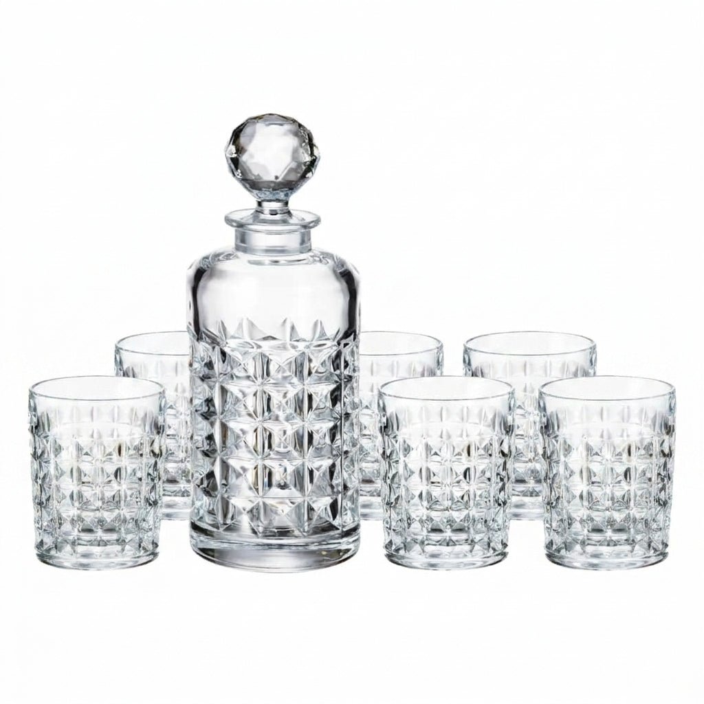 Bohemia Crystal Decanter & DOF Diamond 7 Piece Whisky Set -Bohemia Crystal