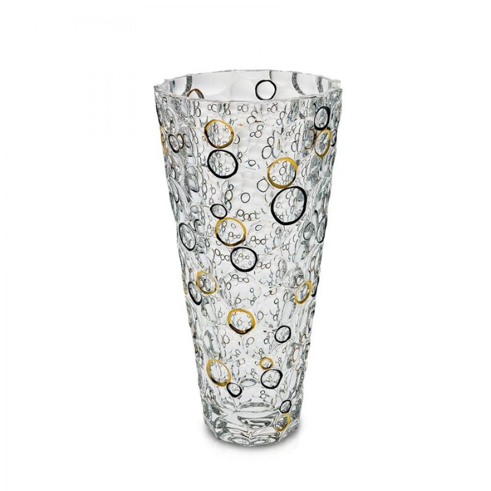 Bohemia Crystal Flared Vase Lisboa With Gold & Black Circles Non Lead Crystal -Bohemia Crystal
