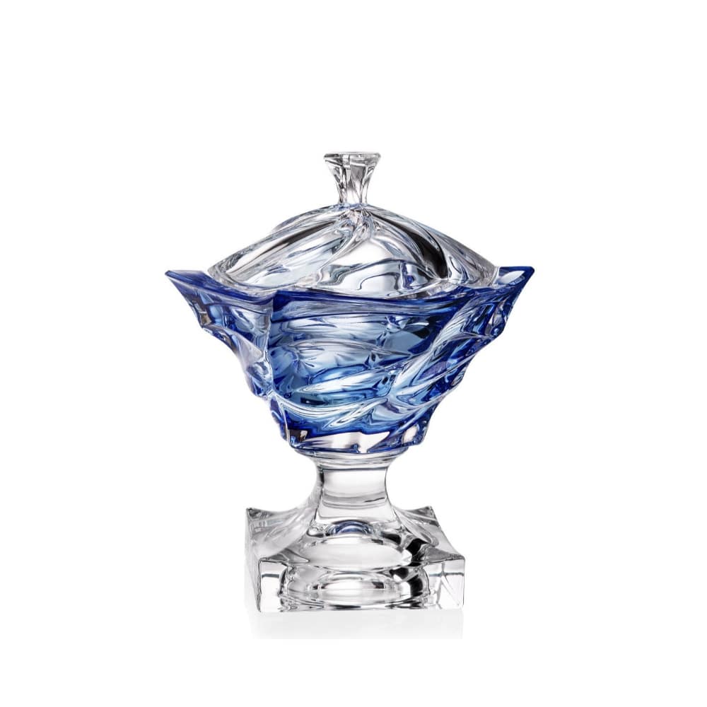 Bohemia Crystal Footed Large Box Flamenco Blue 250mm -Bohemia Crystal