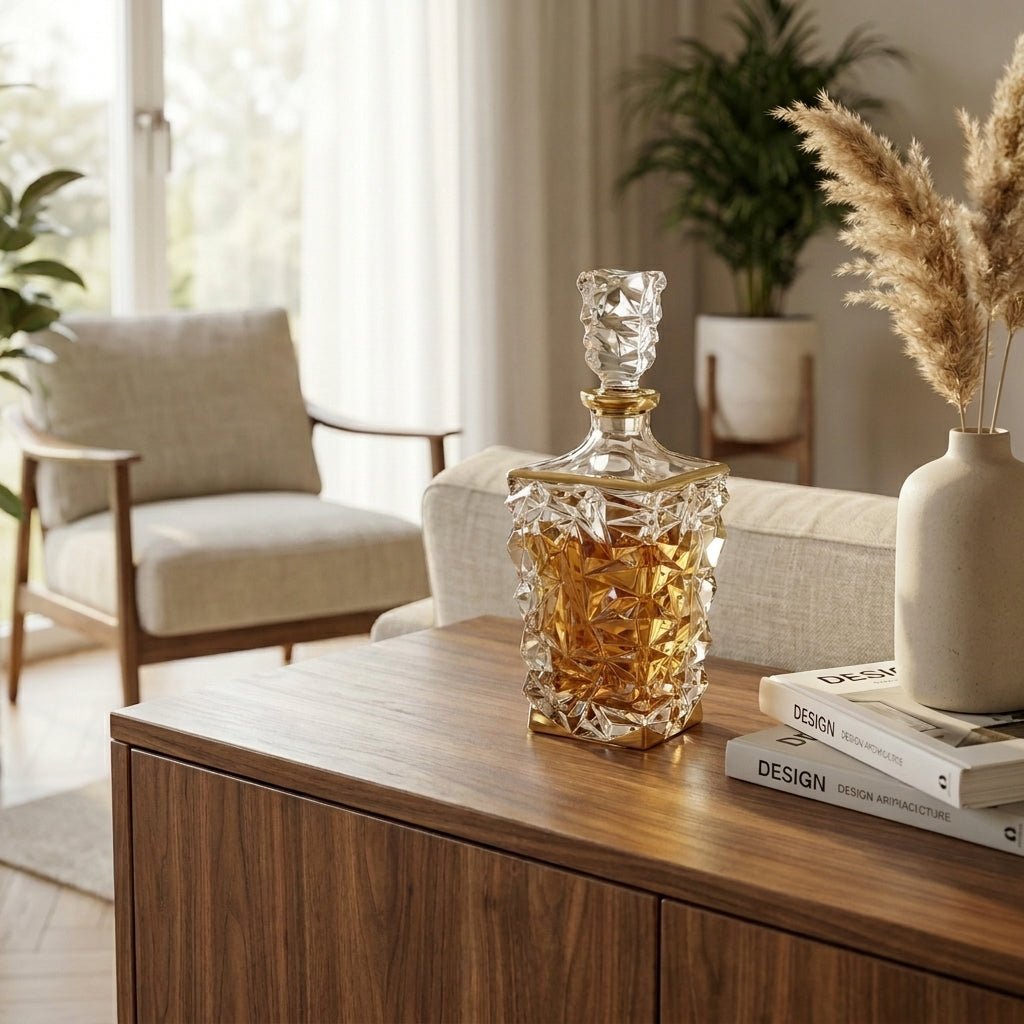 Bohemia Crystal Glacier Decanter With Gold Rim 900ml -Bohemia Crystal