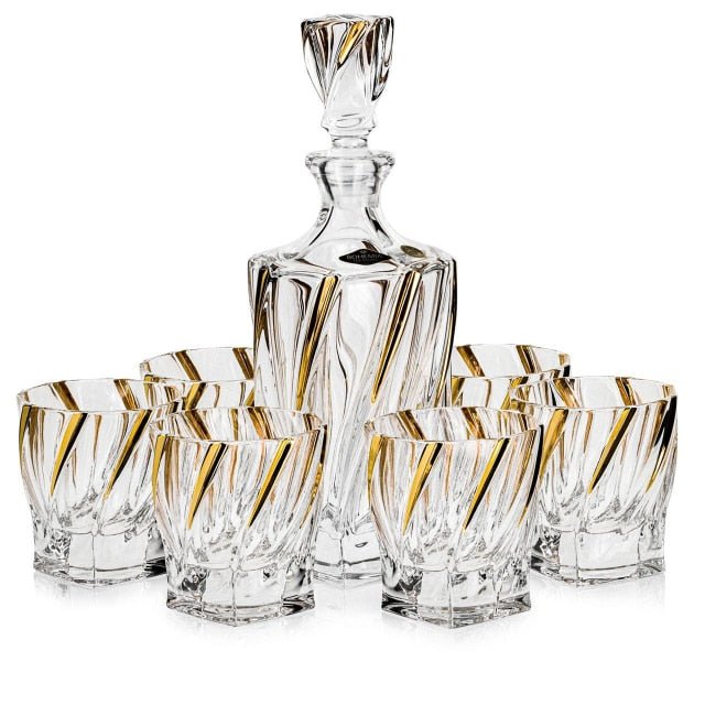 Bohemia Crystal Ponti Twist Gold Décor Whisky 7 Piece Set -Bohemia Crystal