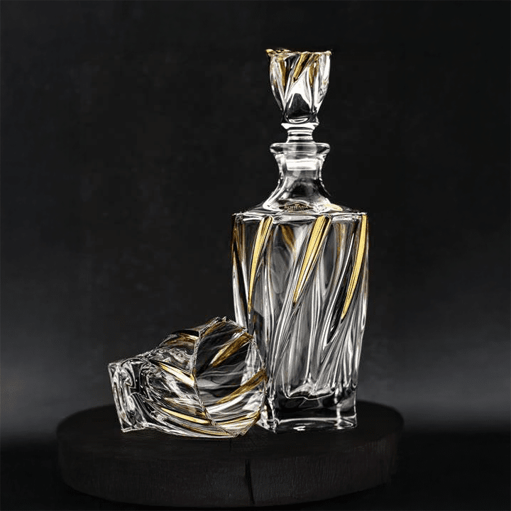 Bohemia Crystal Ponti Twist Gold Décor Whisky 7 Piece Set -Bohemia Crystal
