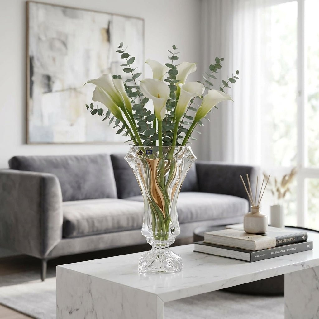 Bohemia Crystal Vase Bamboo Non Lead With Fond & Platinum -Bohemia Crystal