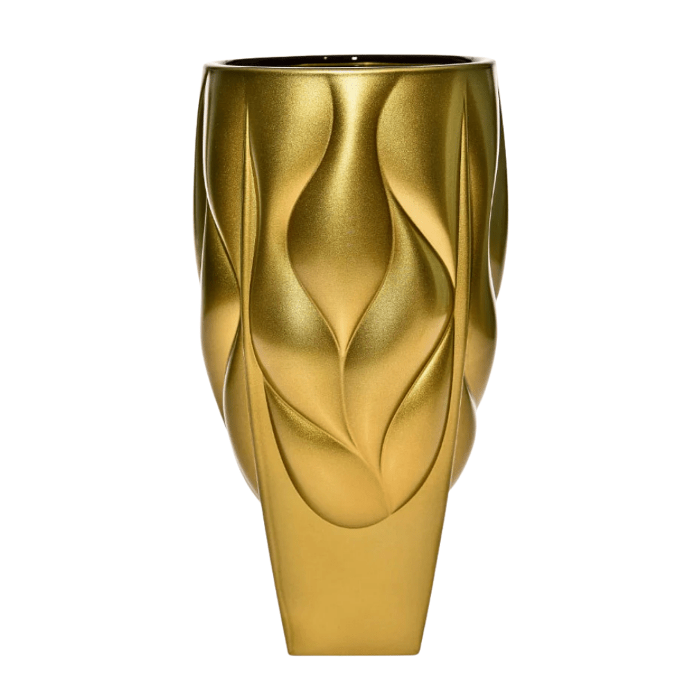 Bohemia Crystal Vase Bamboo Type 2 Non Lead With Gold Satin -Bohemia Crystal