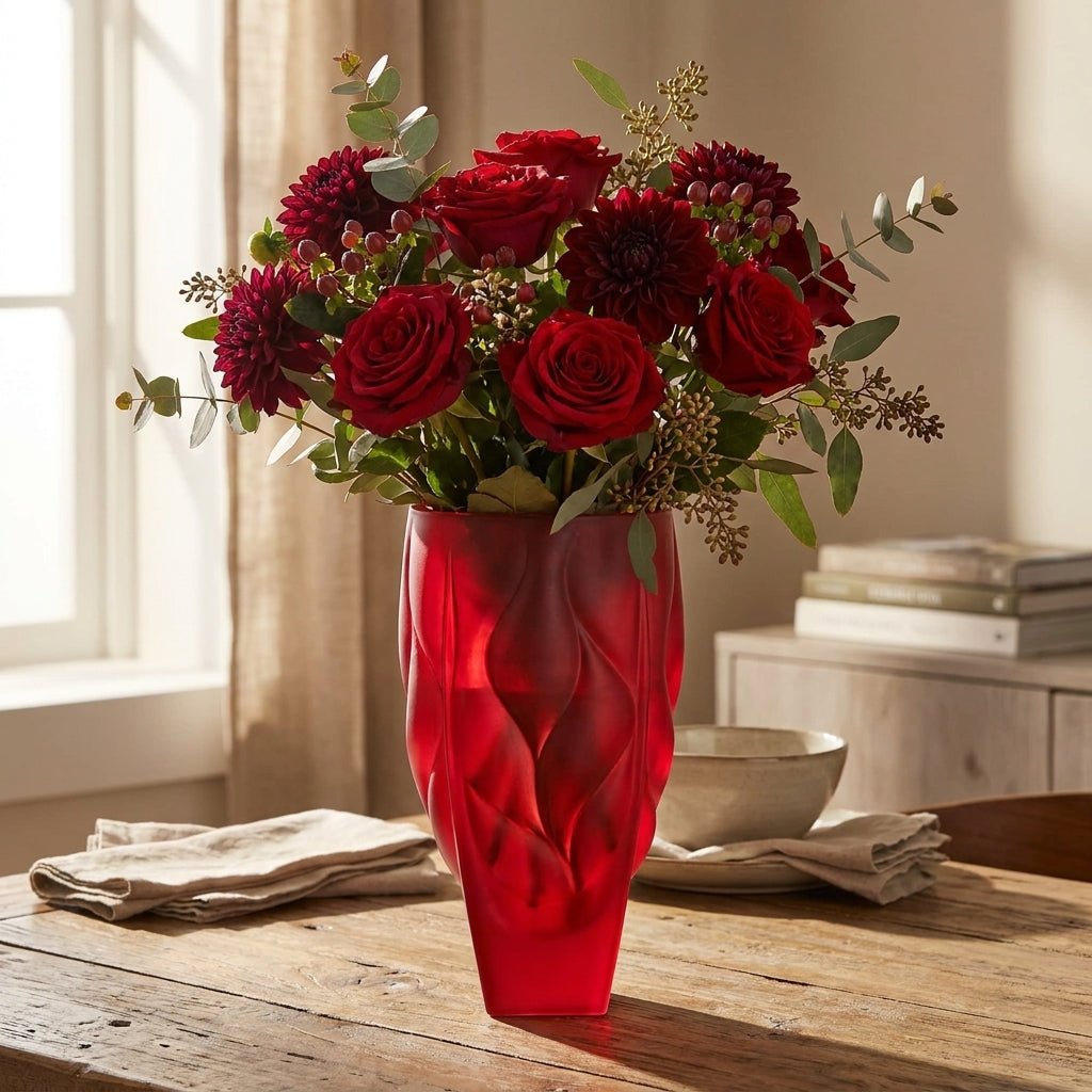 Bohemia Crystal Vase Bamboo Type 2 Non Lead With Red Satin -Bohemia Crystal