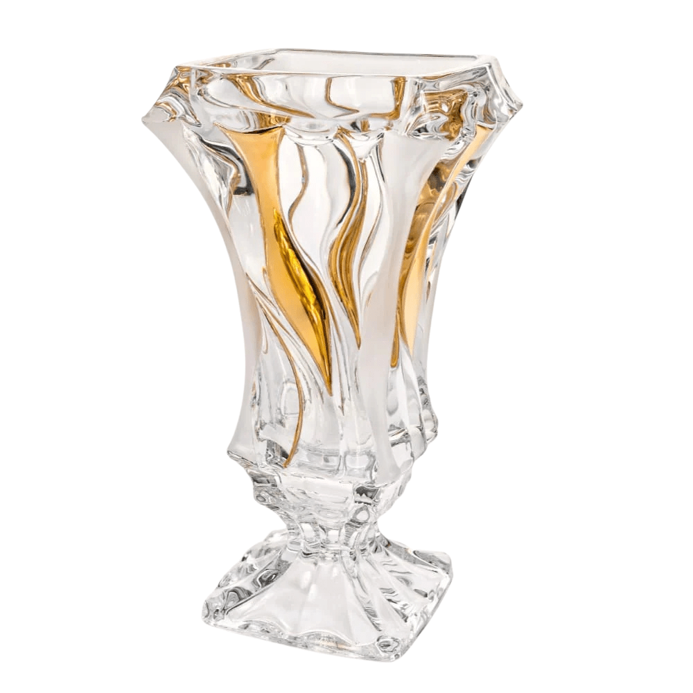 Bohemia Crystal Vase Bamboo With Fond & Gold Non Lead Crystal -Bohemia Crystal